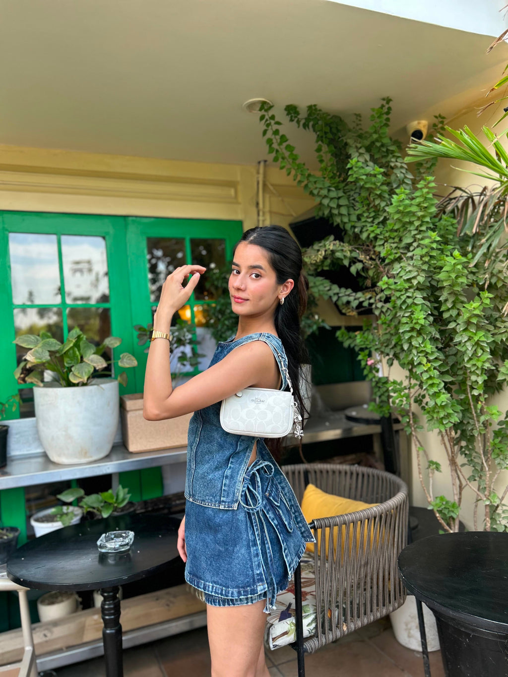 Denim open back cord with shorts