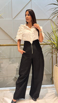 Cotton balloon high waist pant with front zip