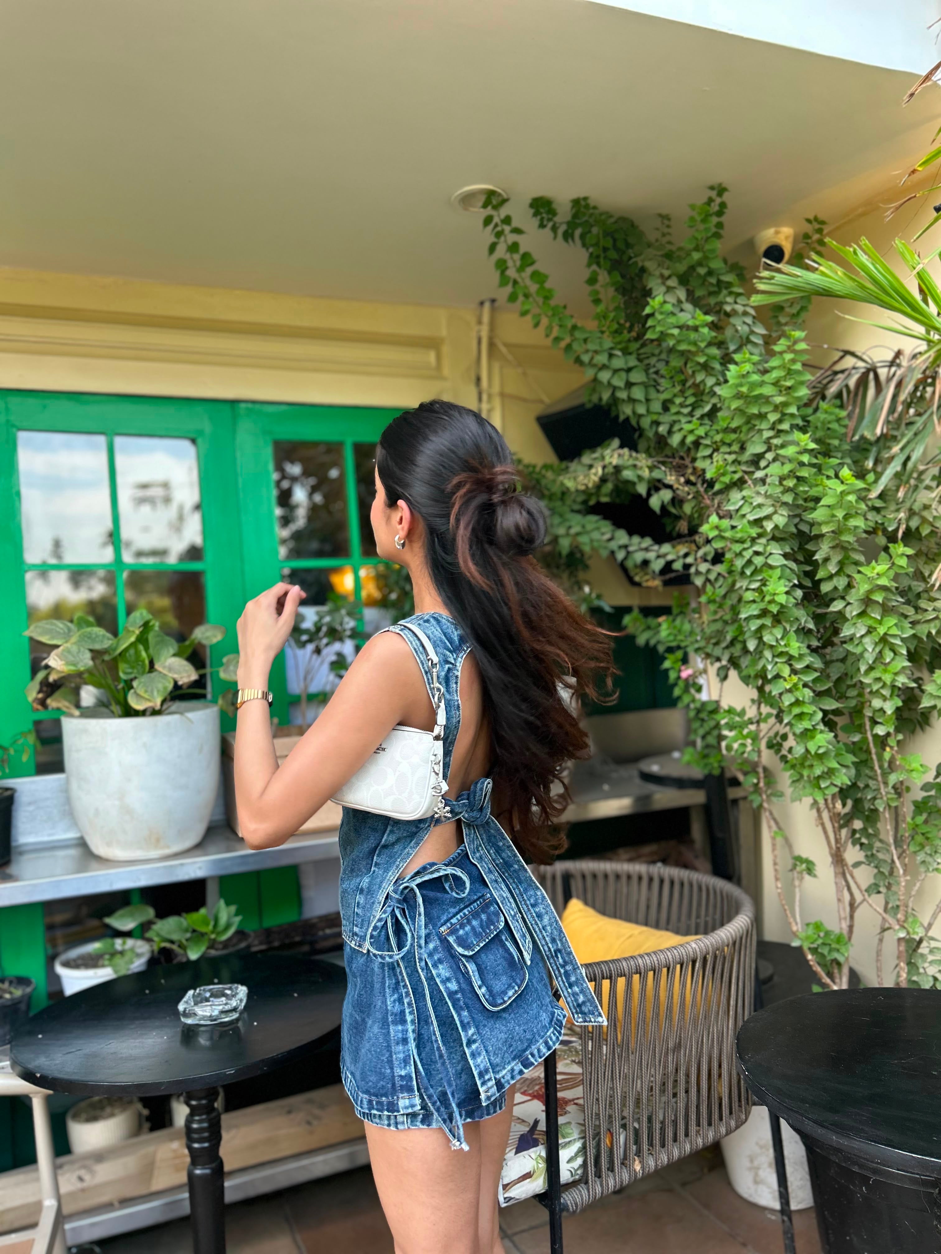 Denim open back cord with shorts
