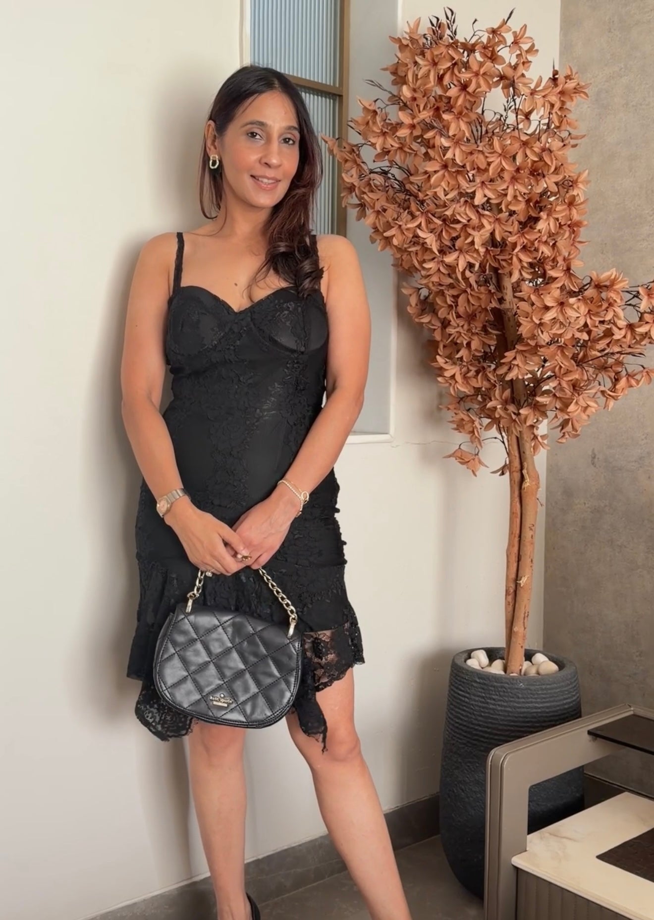 Black lace short dress